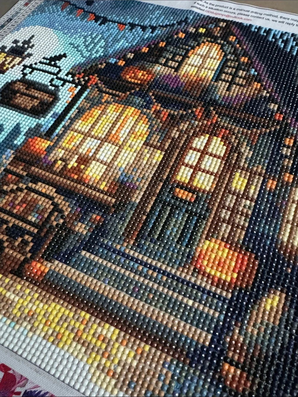 Halloween Cottage Diamond Art Painting with Pumpkin Light Completed & Frameable